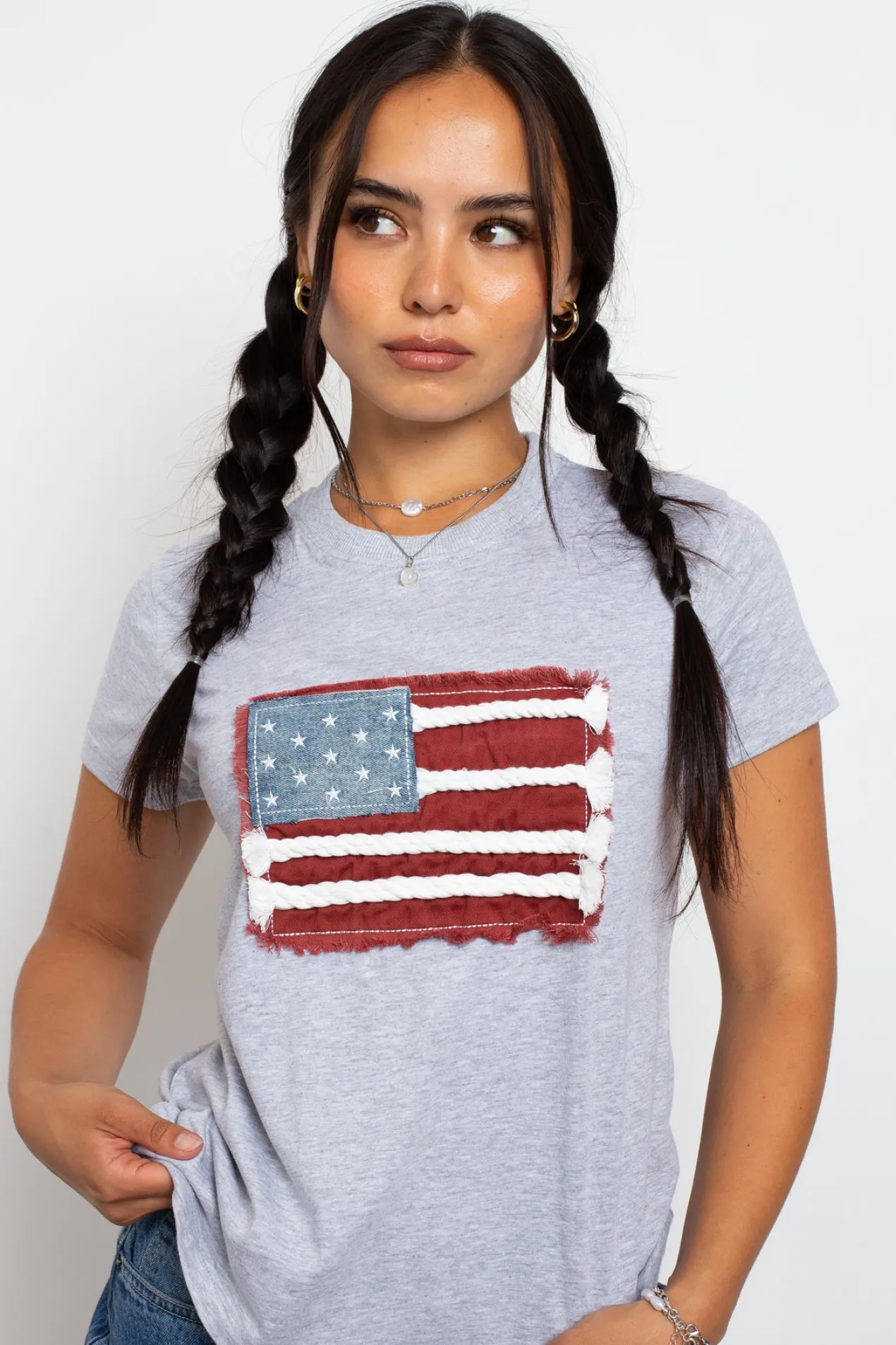 Women Daisy Street Tops | T-Shirts-Applique Flag Tee