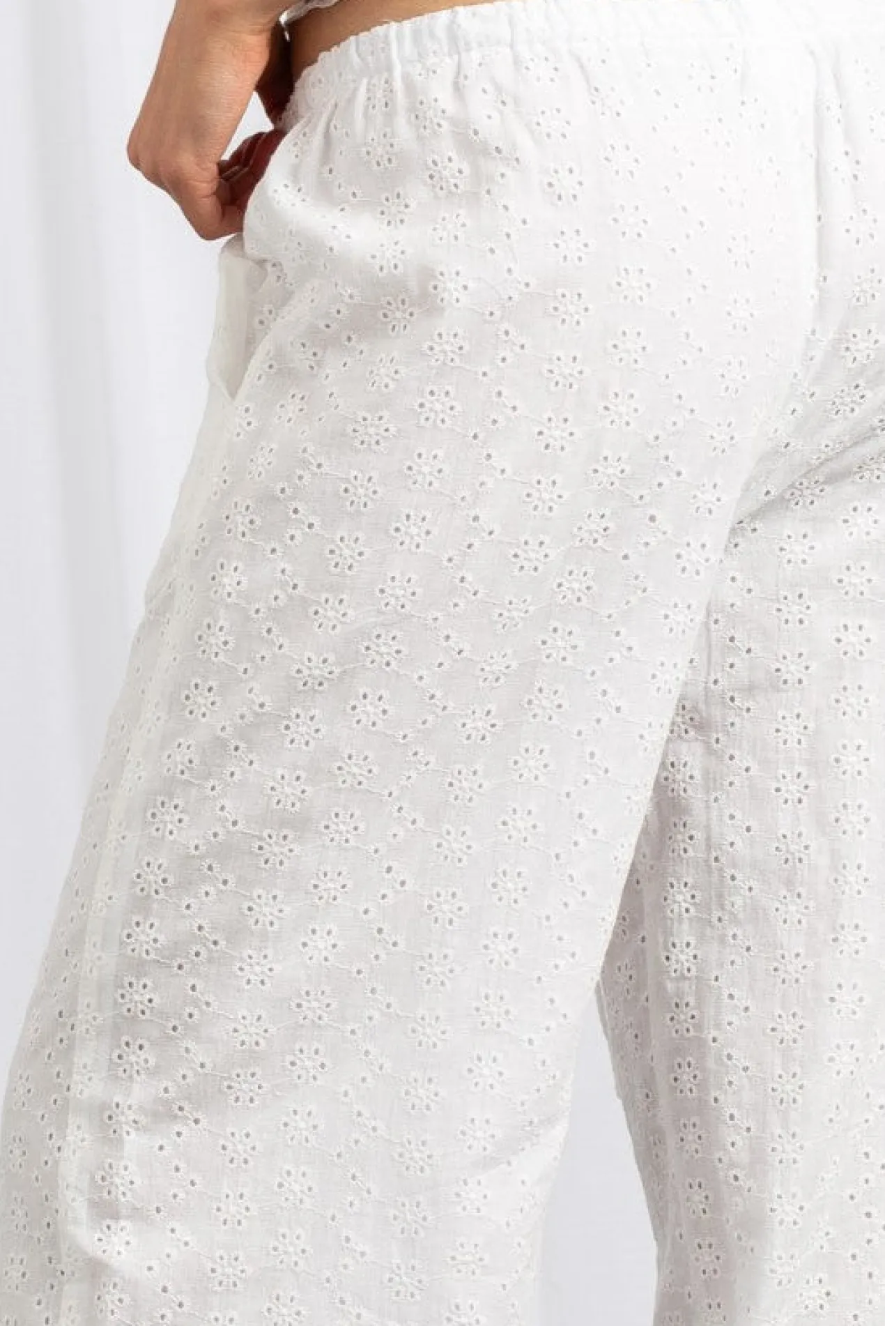 Women Daisy Street Trousers-Broderie Anglaise Low Rise Wide Leg Trousers