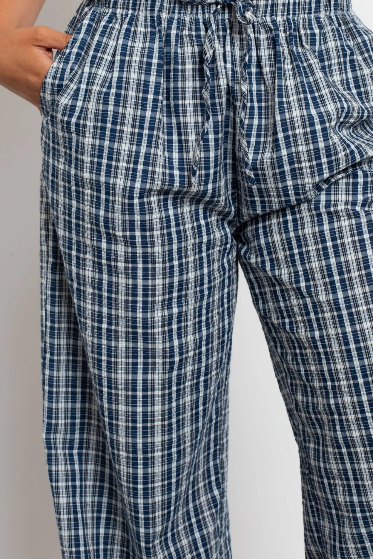 Women Daisy Street Trousers-Check Wide Leg Trouser With Drawcord Waist