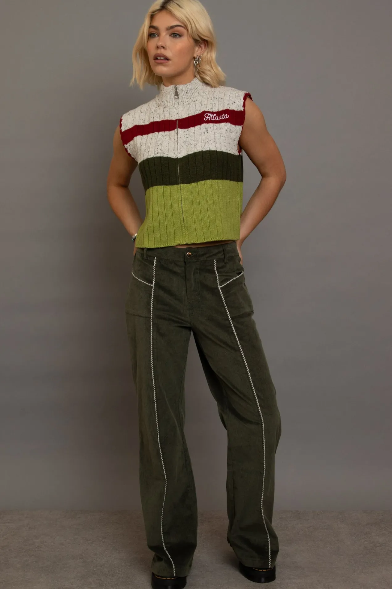 Women Daisy Street Trousers-Cord Flared Trousers