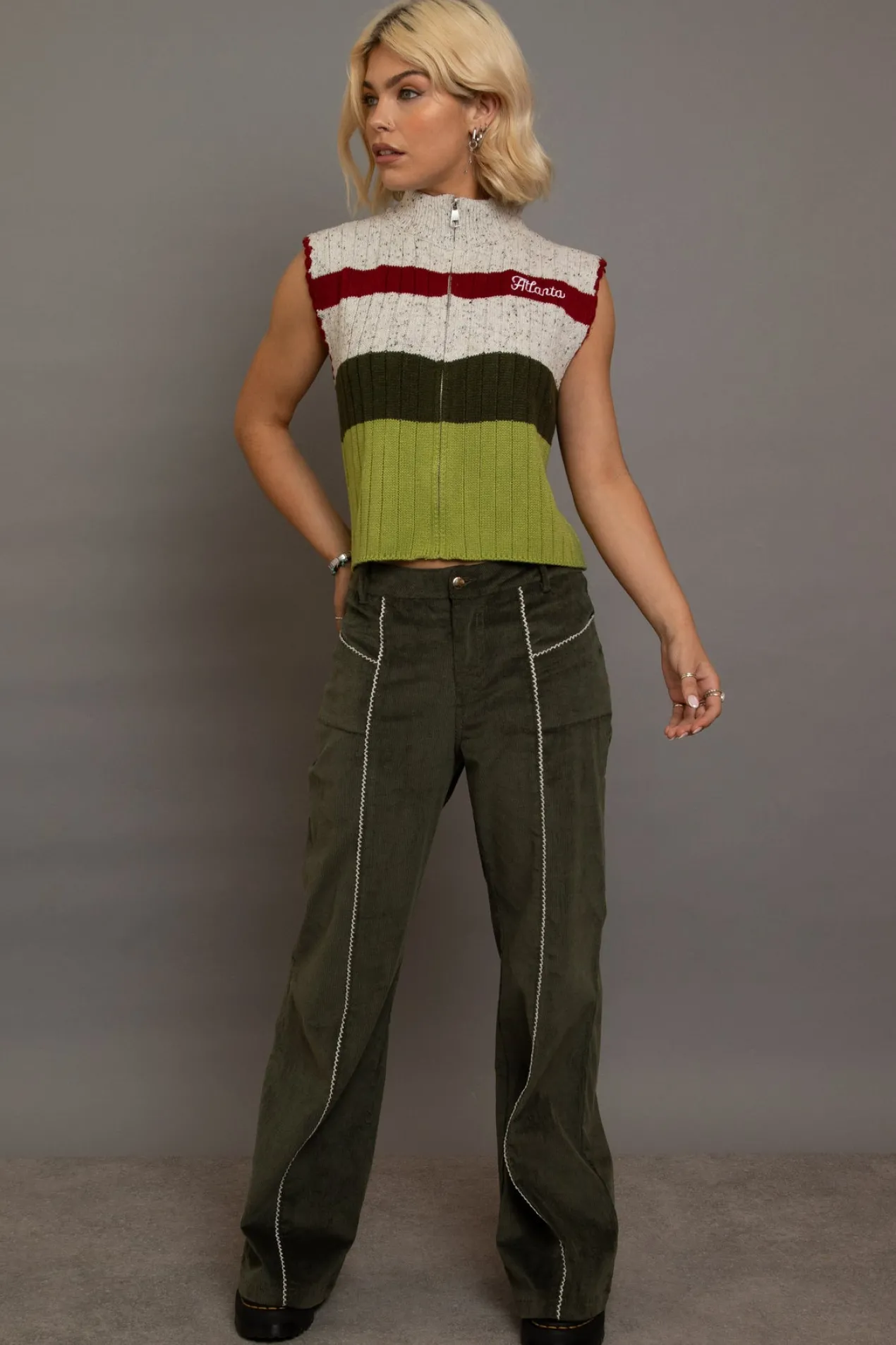 Women Daisy Street Trousers-Cord Flared Trousers