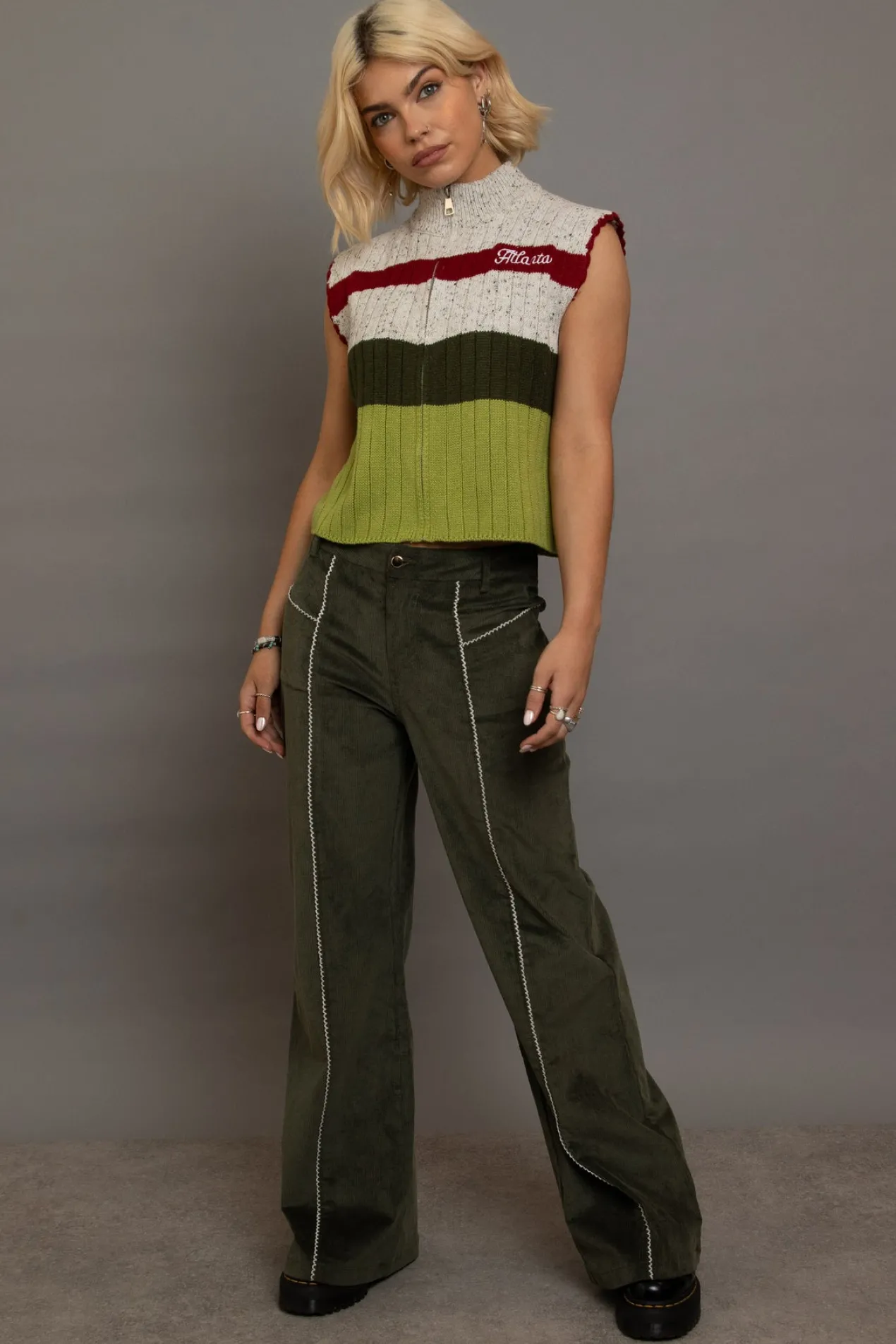 Women Daisy Street Trousers-Cord Flared Trousers