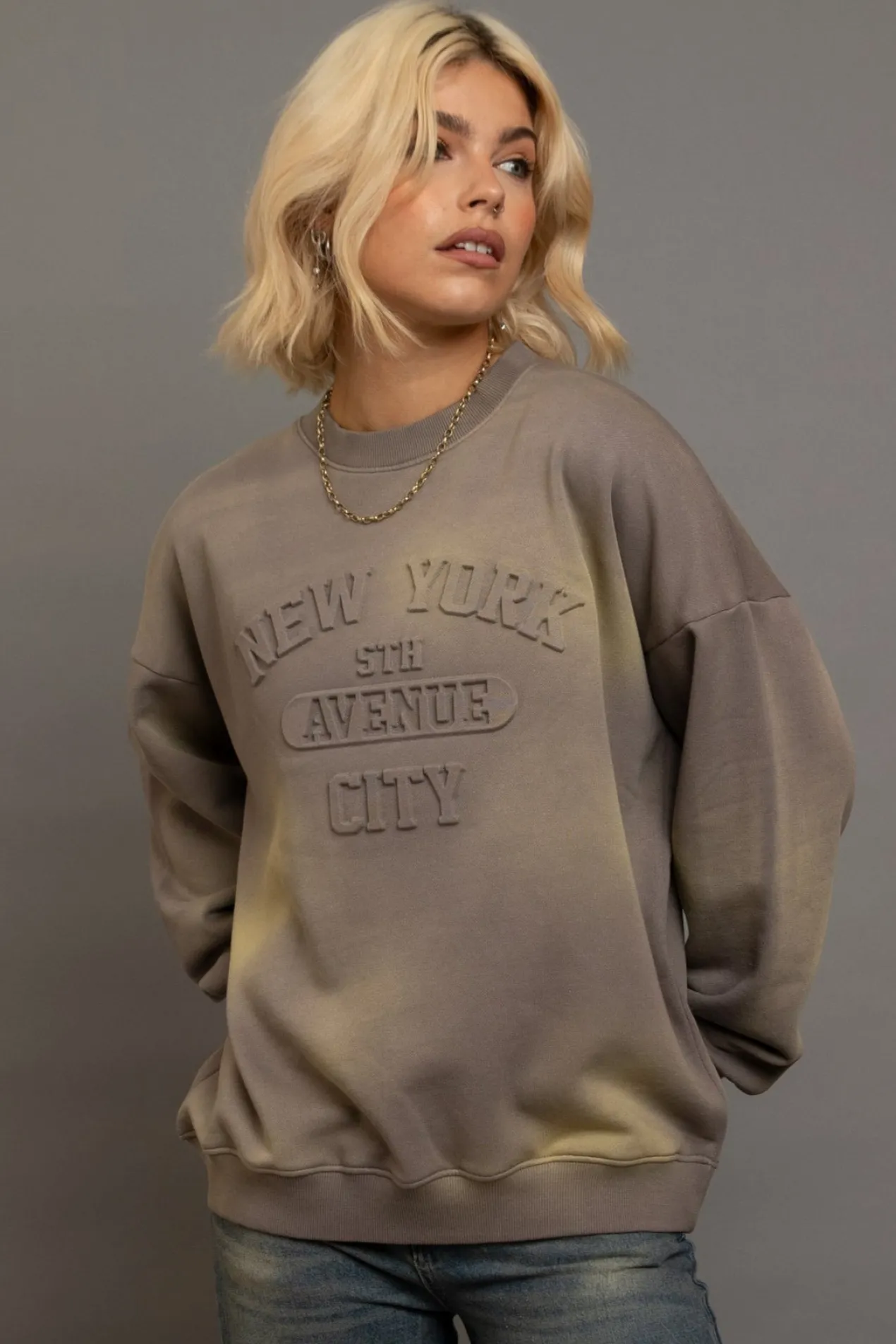 Women Daisy Street Hoodies & Sweatshirts-Crew Neck Sweat With Embossed Text