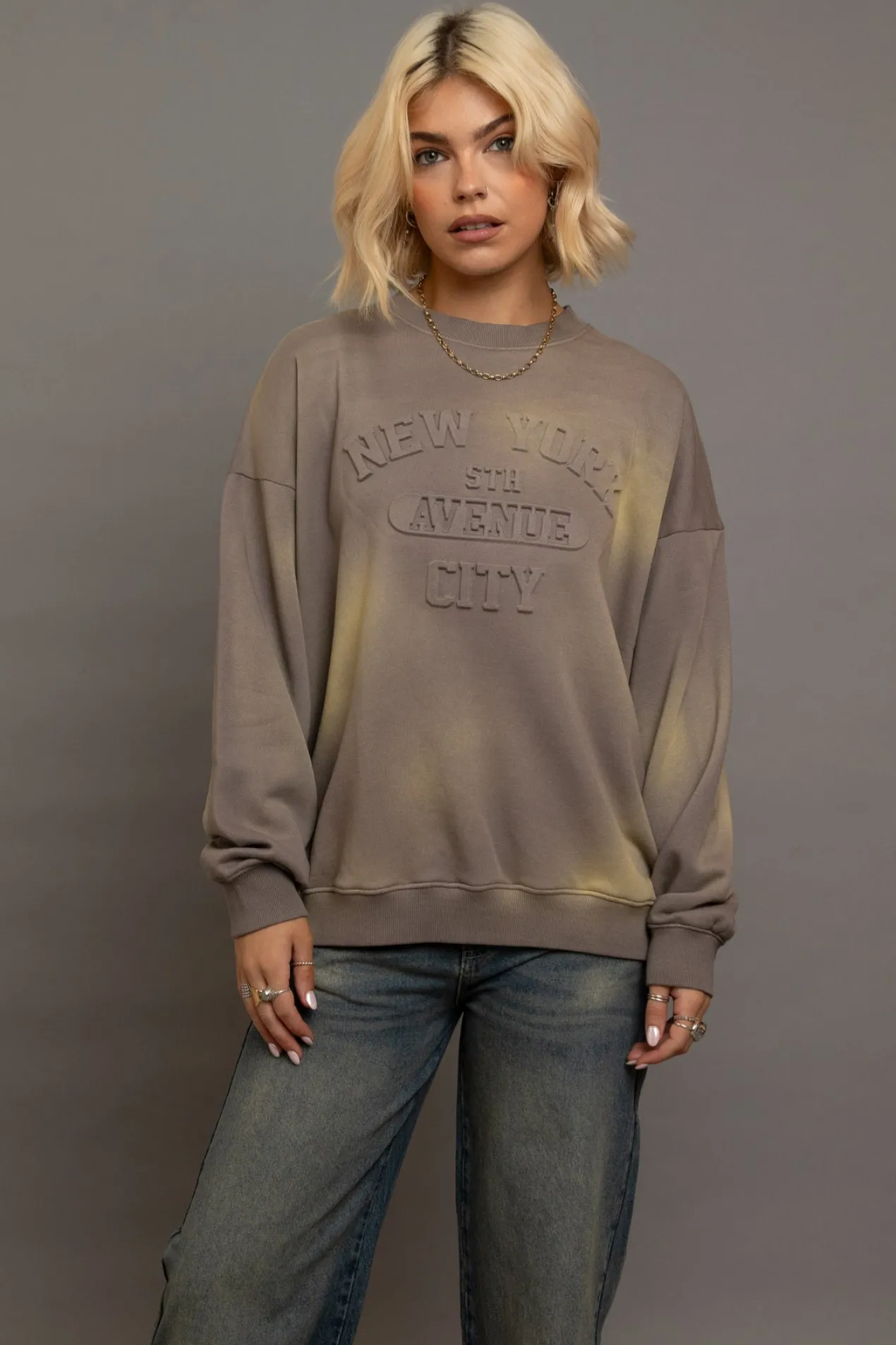 Women Daisy Street Hoodies & Sweatshirts-Crew Neck Sweat With Embossed Text