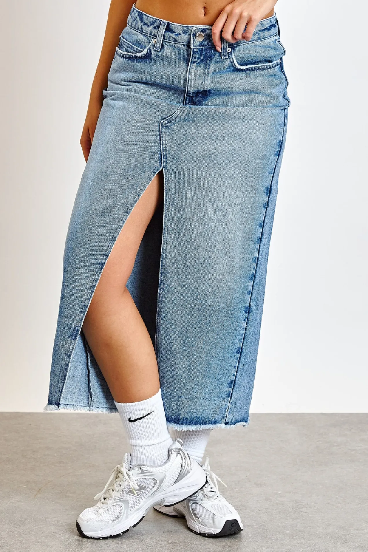 Women Daisy Street Skirts-Denim Midi Skirt