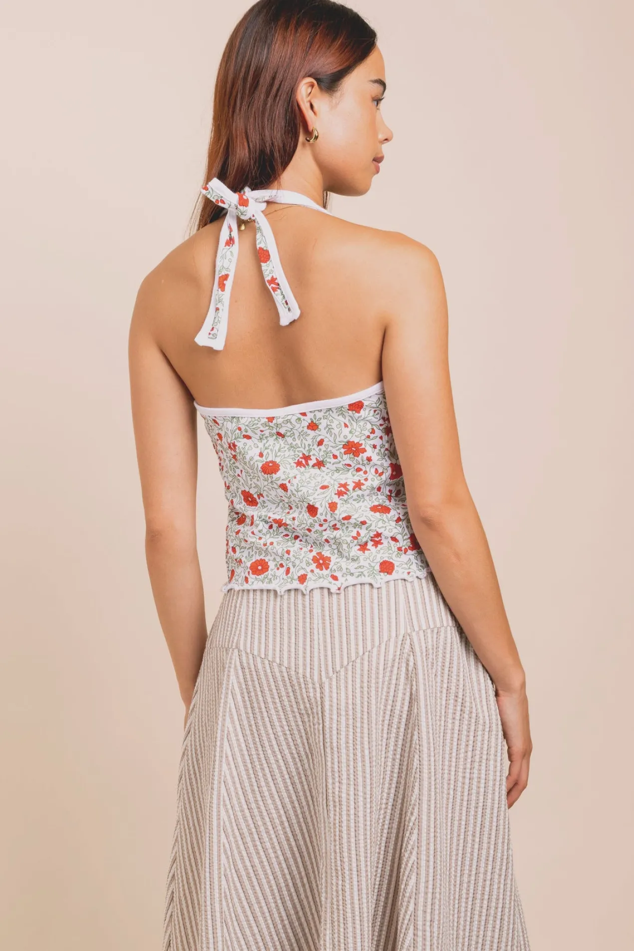 Women Daisy Street Tops-Ditsy Jersey Halter Neck Top