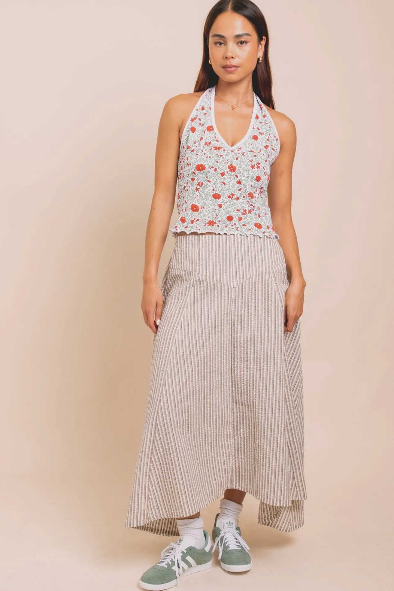 Women Daisy Street Tops-Ditsy Jersey Halter Neck Top