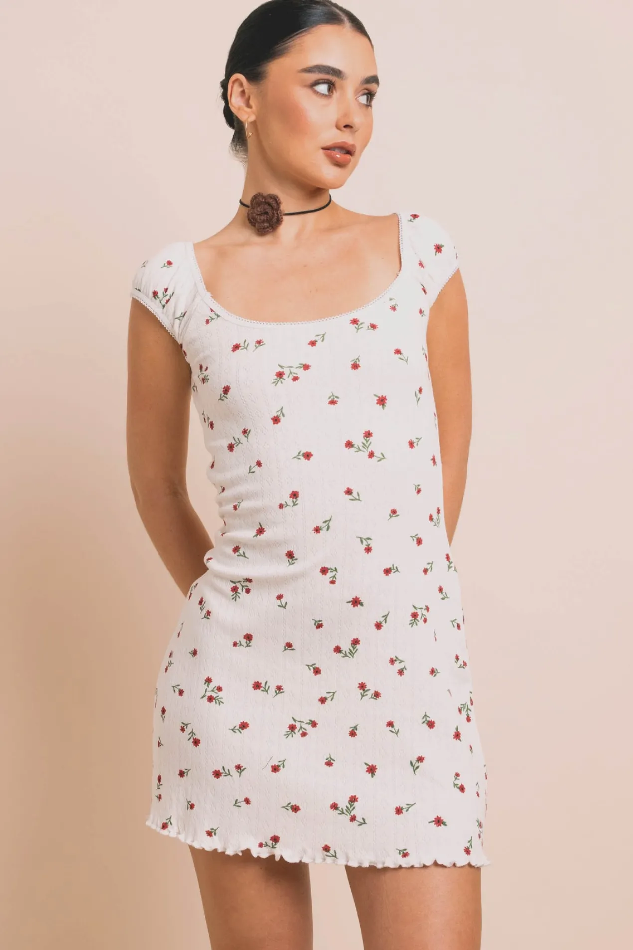 Women Daisy Street Dresses-Ditsy Pointelle Mini Dress