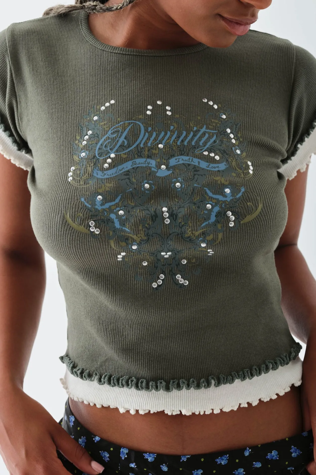 Women Daisy Street T-Shirts-Double Layer Effect Baby Tee