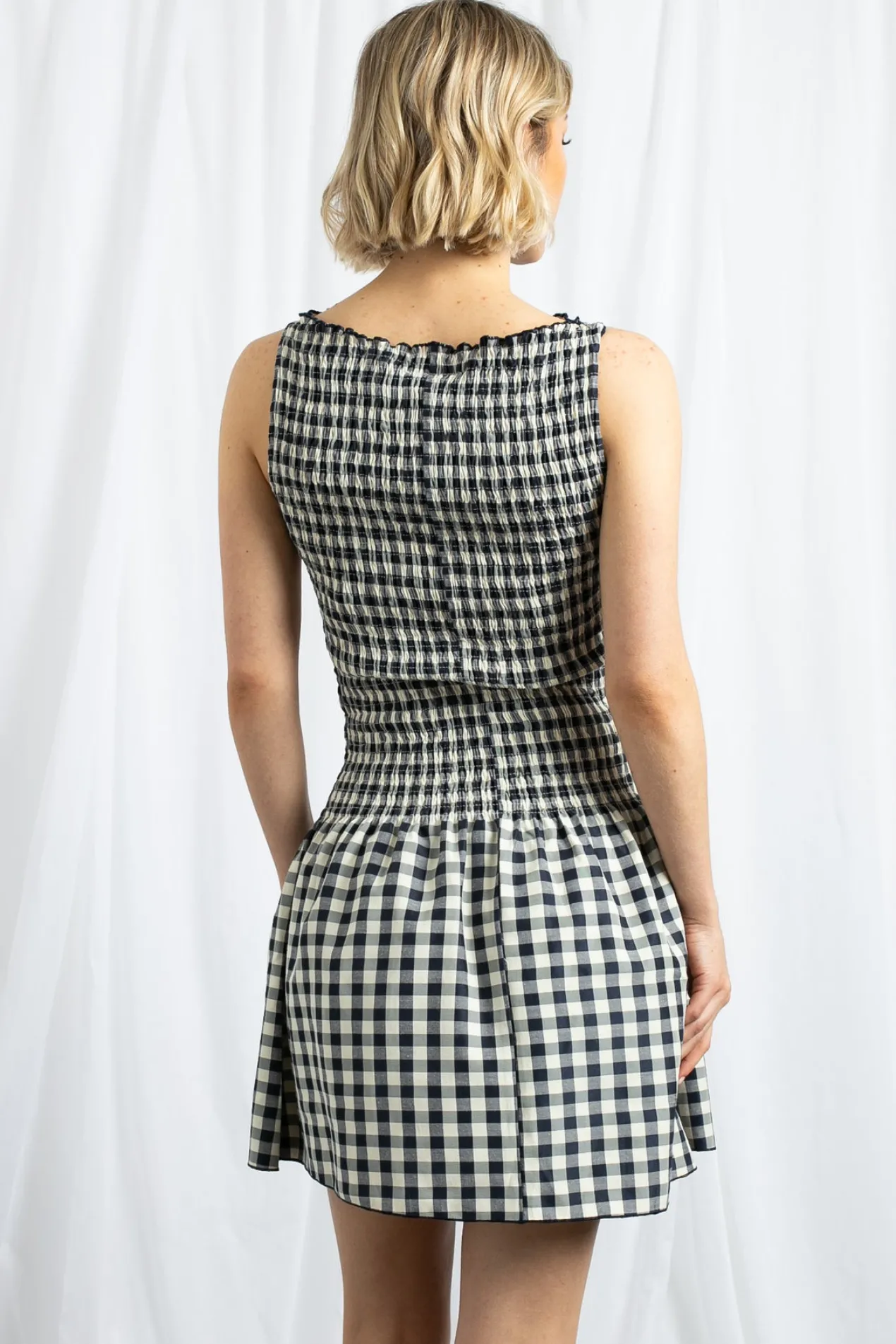 Women Daisy Street Dresses-Gingham Boat Neck Mini Dress