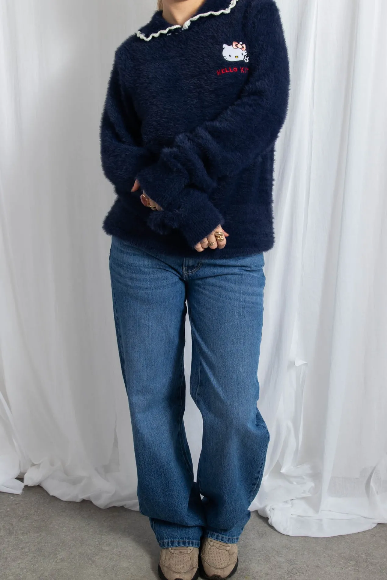 Women Daisy Street Hoodies & Sweatshirts-Hello Kitty Brushed Knit Jumper