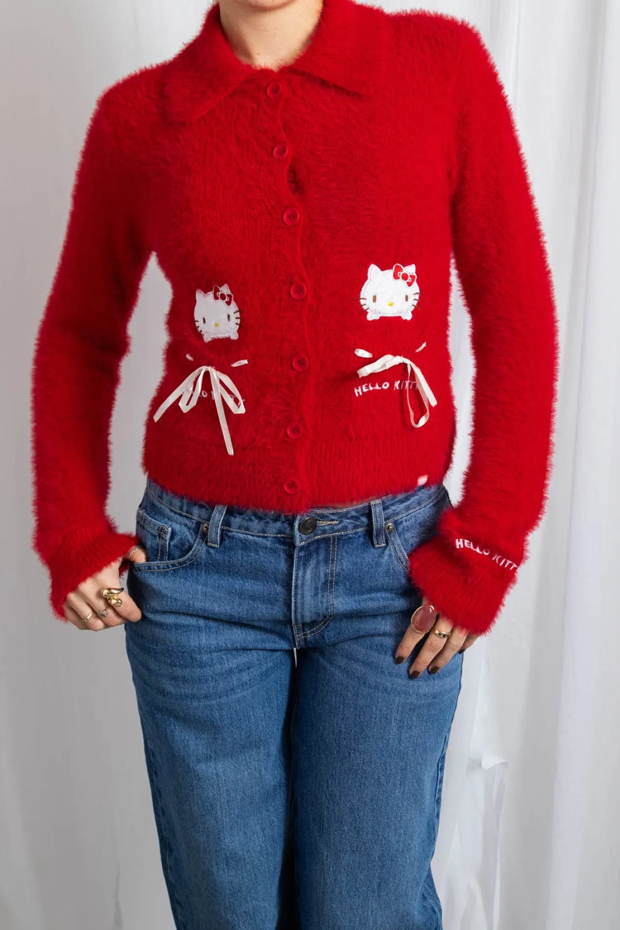 Women Daisy Street Cardigans-Hello Kitty Button Up Cardigan