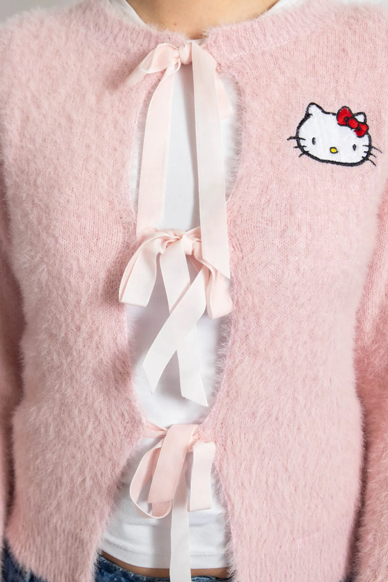 Women Daisy Street Cardigans-Hello Kitty Fluffy Tie Cardigan
