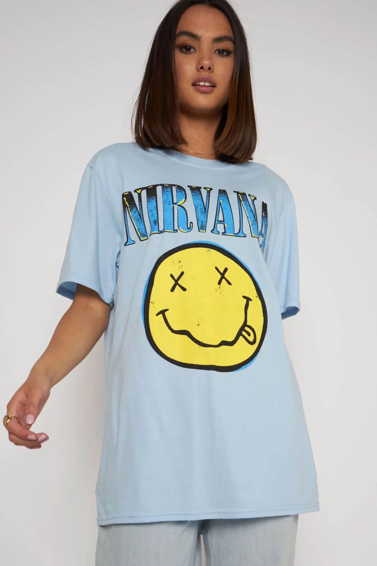 Women Daisy Street T-Shirts-Licensed Relaxed T-Shirt With Nirvana Print