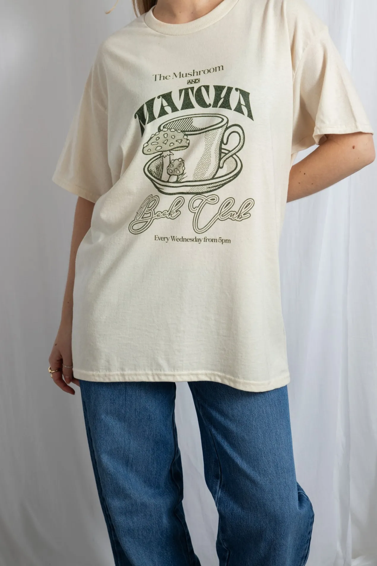 Women Daisy Street Tops | T-Shirts-Matcha Book Club Oversized Tee