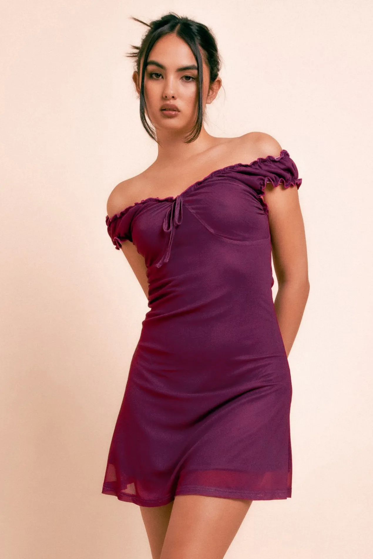 Women Daisy Street Partywear | Dresses-Meshed Ruched Mini Dress