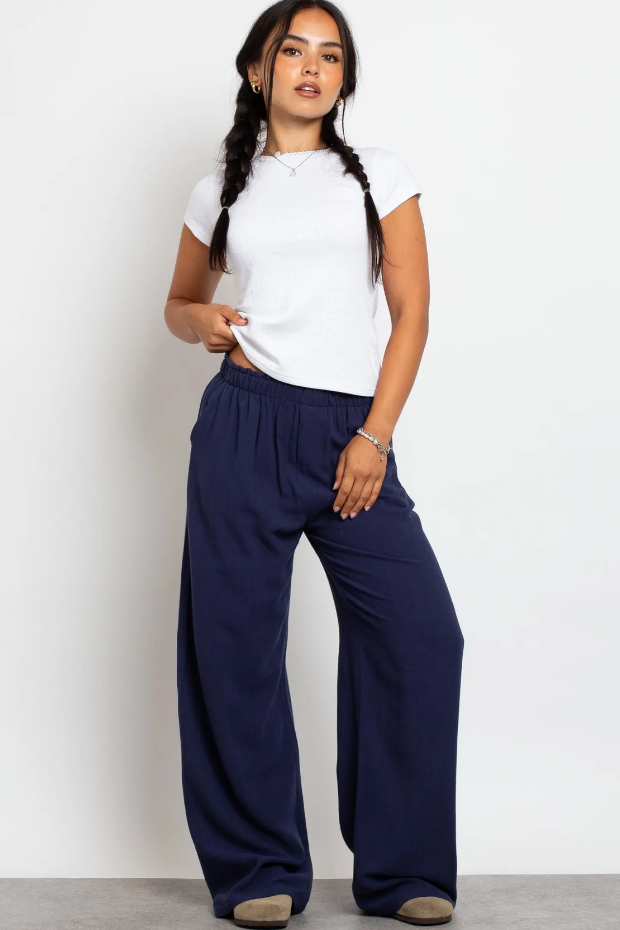 Women Daisy Street Trousers-Mid Rise Wide Leg Joggers