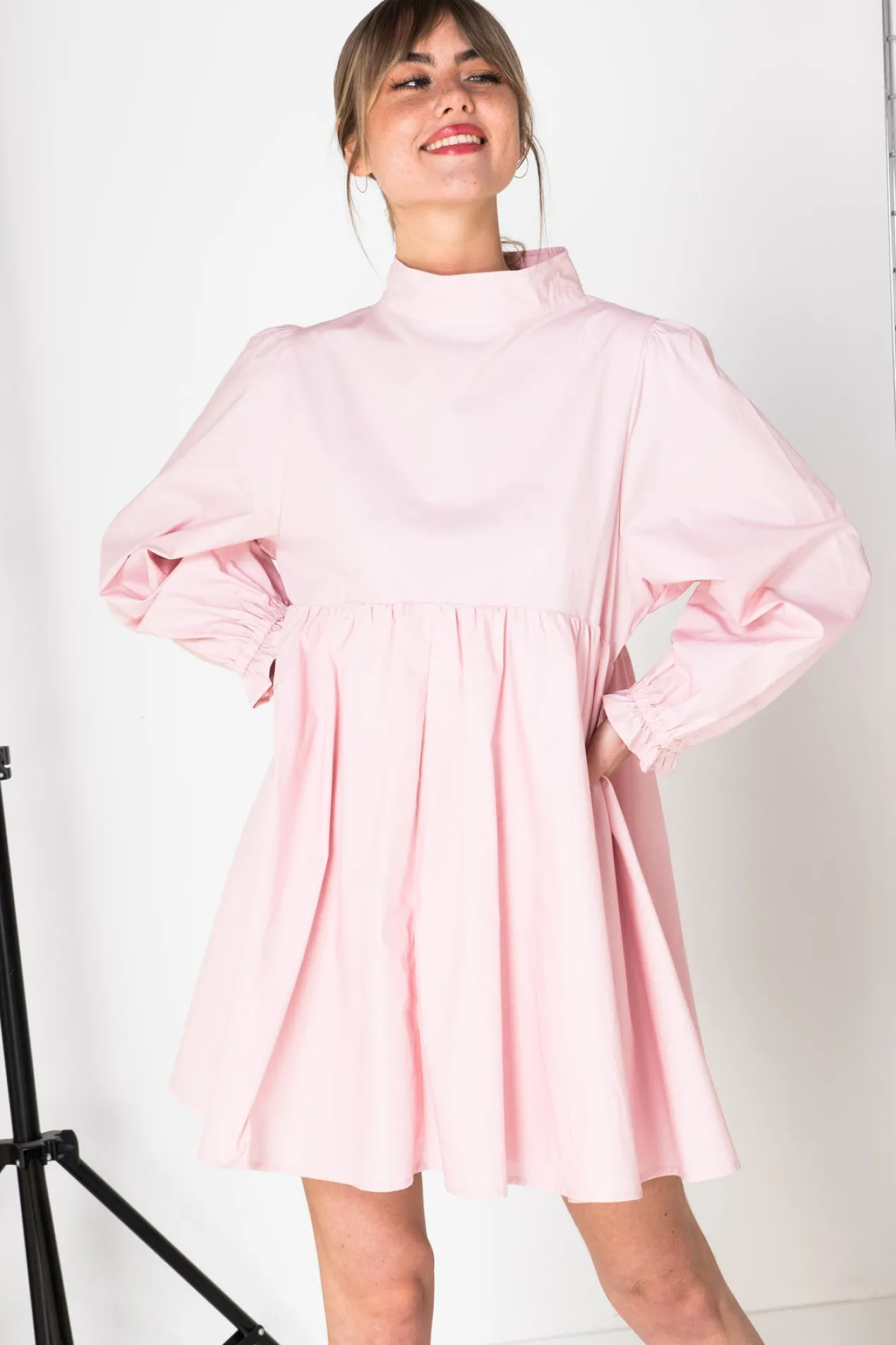 Women Daisy Street Dresses-Mini Smock Dress with Full Skirt in Cotton