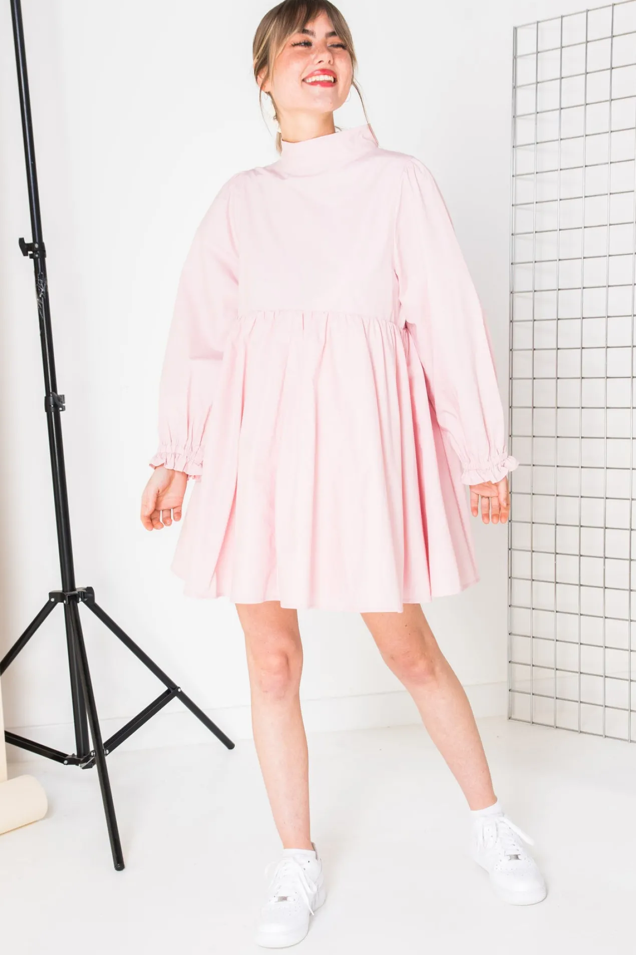 Women Daisy Street Dresses-Mini Smock Dress with Full Skirt in Cotton