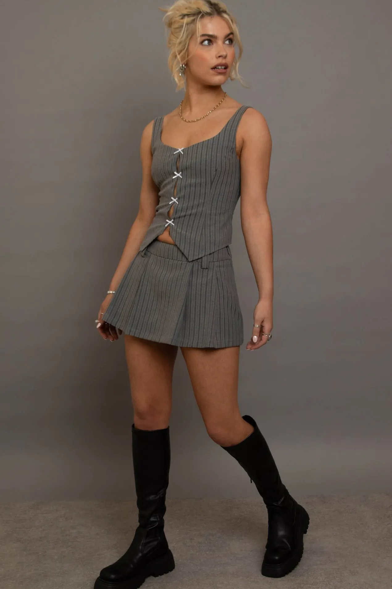 Women Daisy Street Partywear | Skirts-Mini Stripe Pleated Skirt