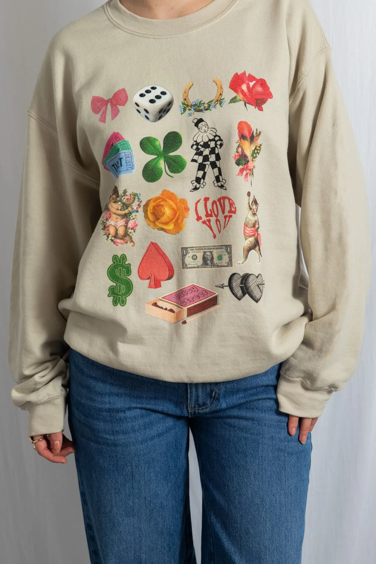Women Daisy Street Hoodies & Sweatshirts-Multi Graphic Oversized Sweat