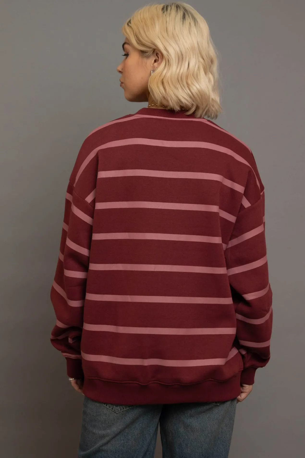 Women Daisy Street Hoodies & Sweatshirts-Stripe LA Embroidery Sweatshirt