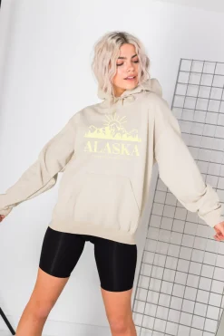 Women Daisy Street Hoodies & Sweatshirts-Oversize Hoodie with Alaska Print