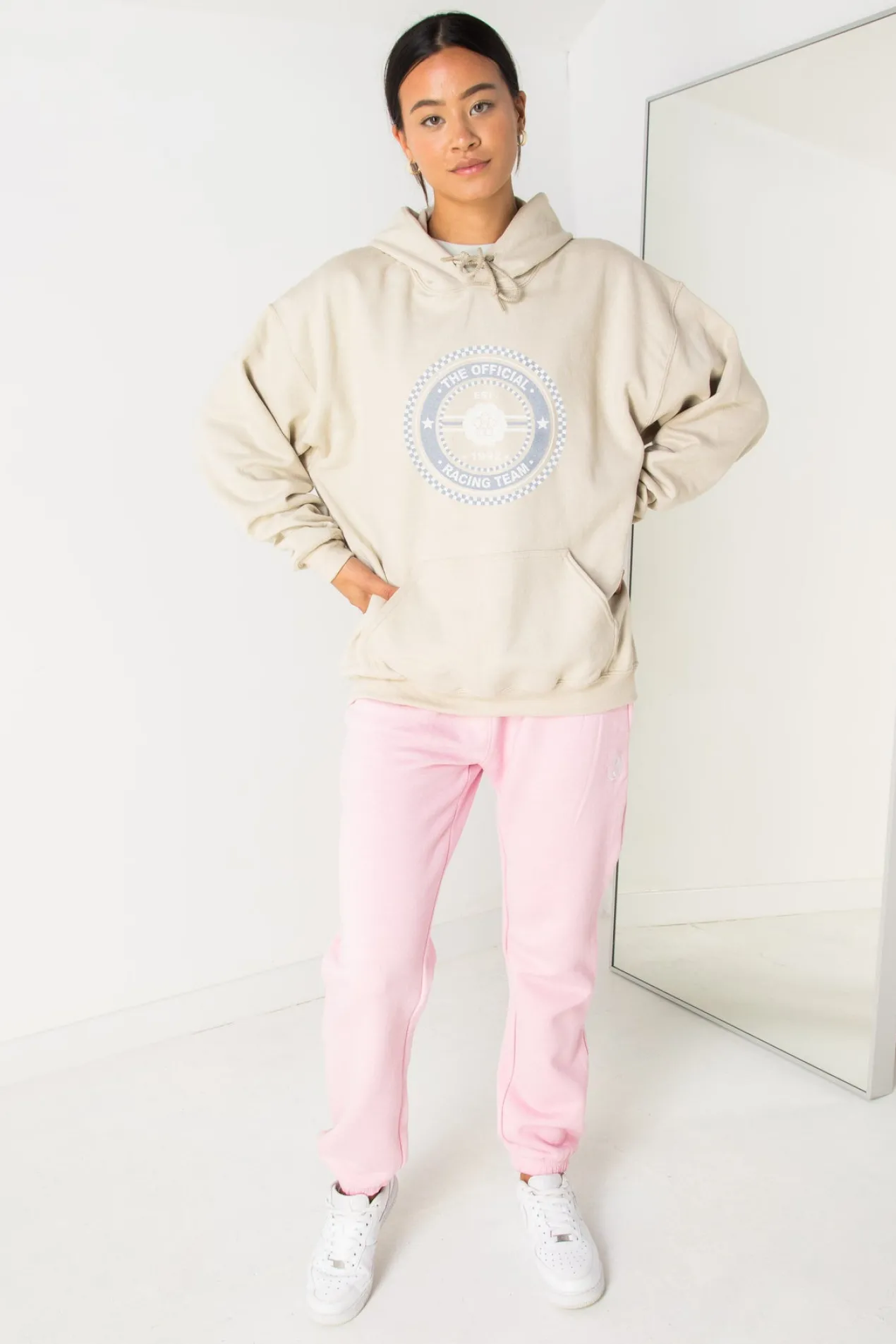 Women Daisy Street Hoodies & Sweatshirts-Oversize Hoodie with Racing Team Print