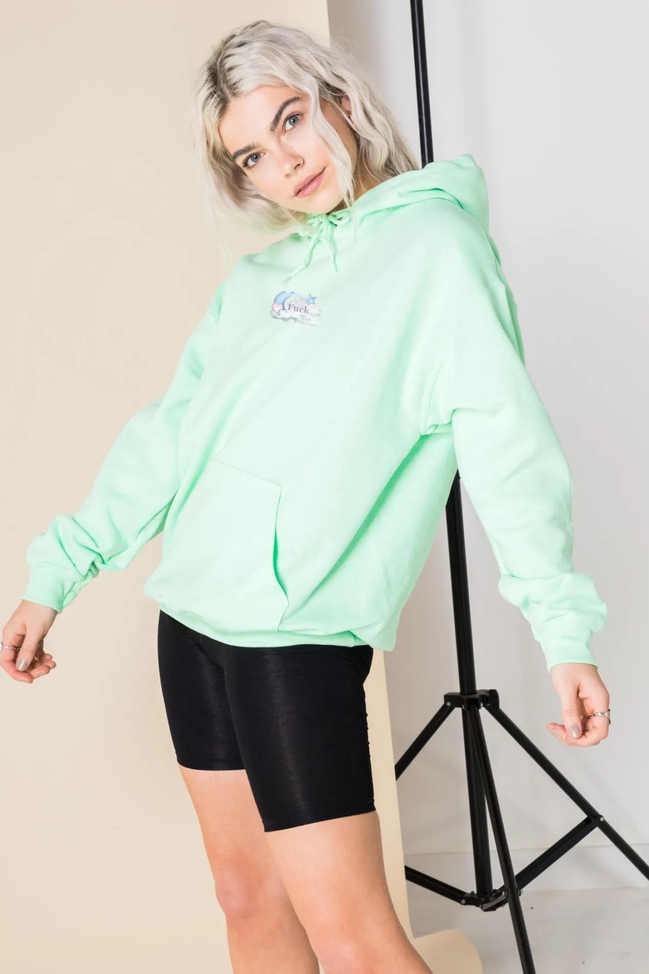 Women Daisy Street Hoodies & Sweatshirts-Oversized Hoodie with Cute as F*ck Print