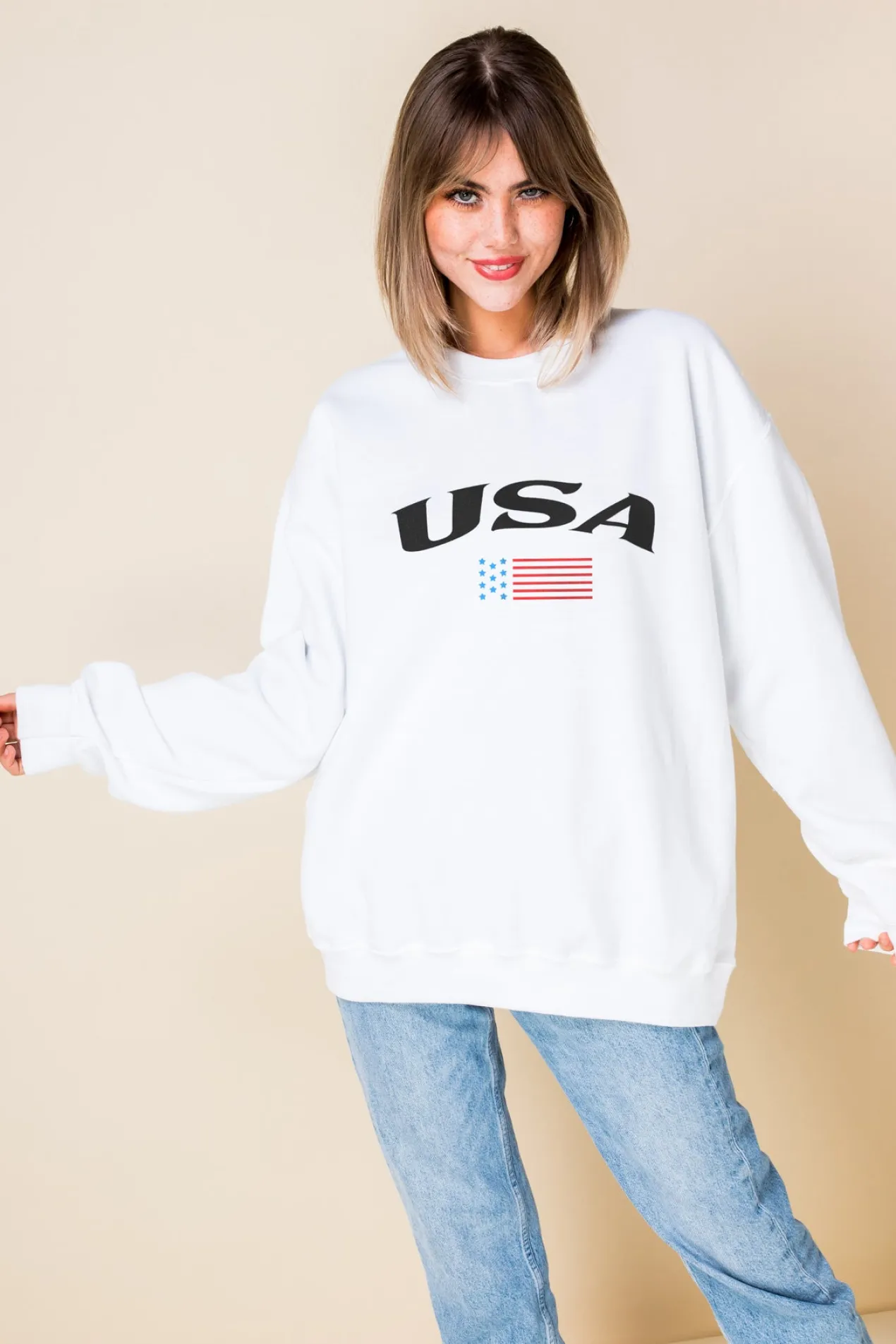 Women Daisy Street Hoodies & Sweatshirts-Oversized Sweat with USA Print
