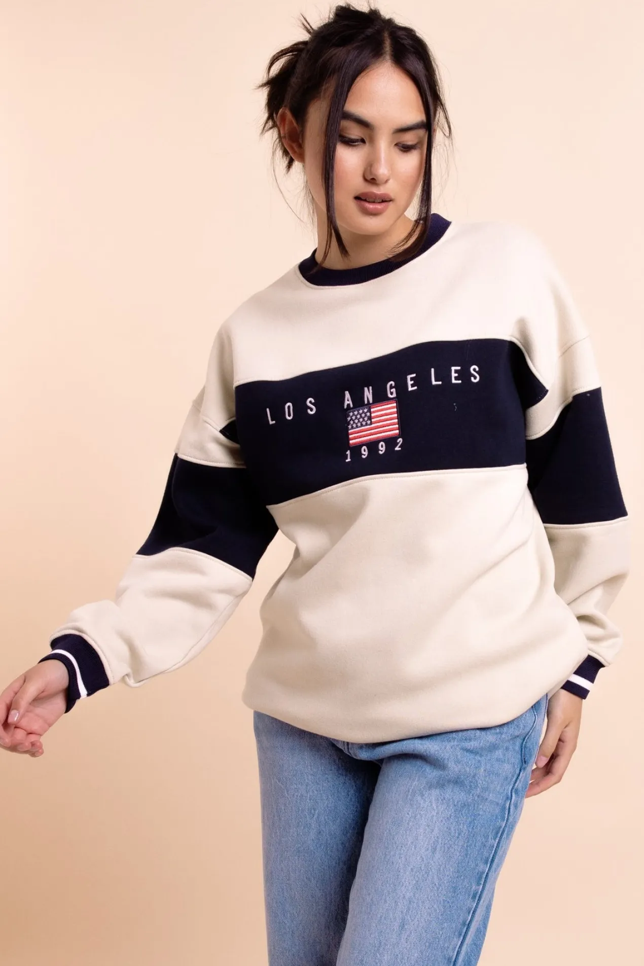 Women Daisy Street Hoodies & Sweatshirts-Panelled LA Sweatshirt