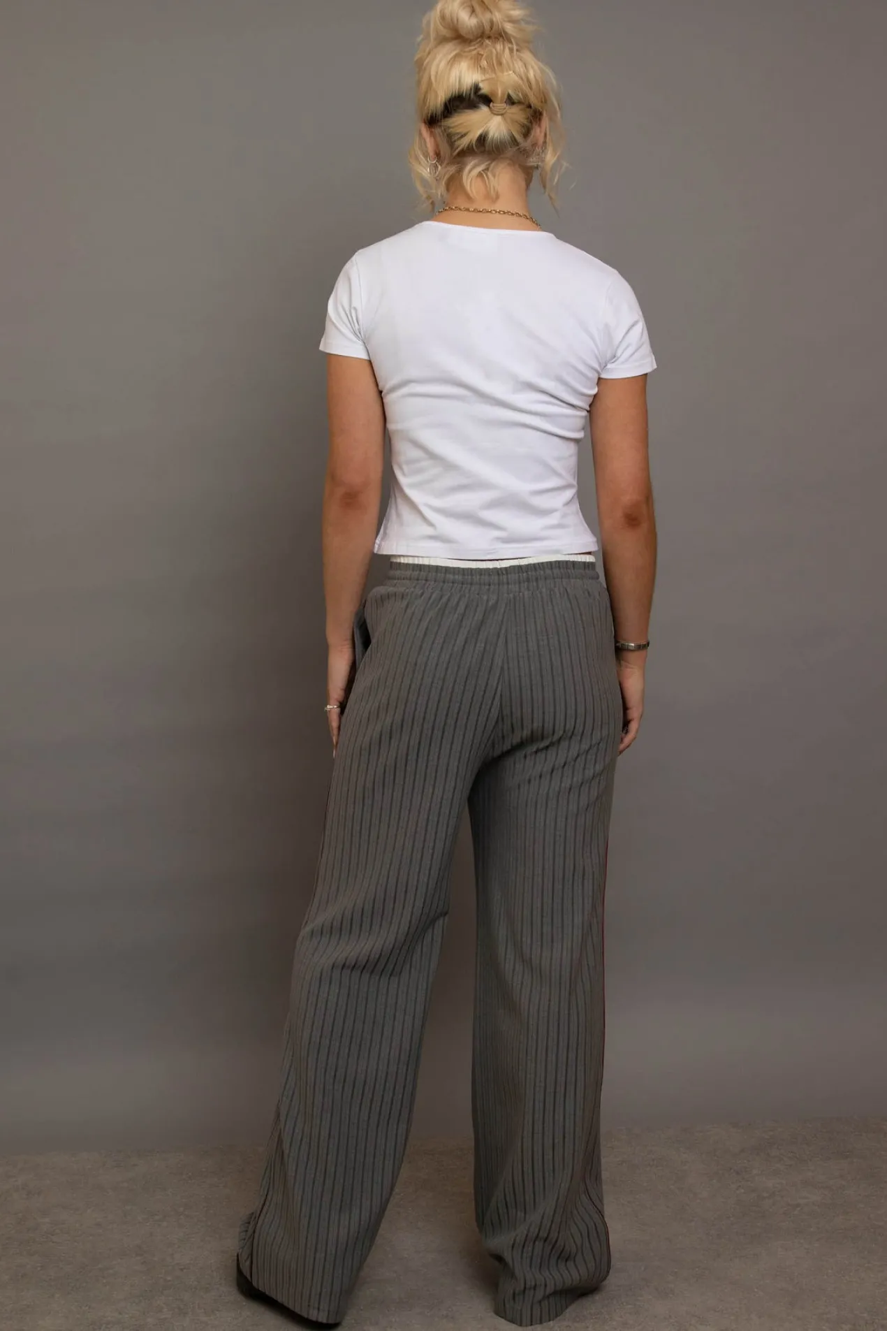 Women Daisy Street Trousers-Pinstripe Wide Leg Trousers With Piping Detail