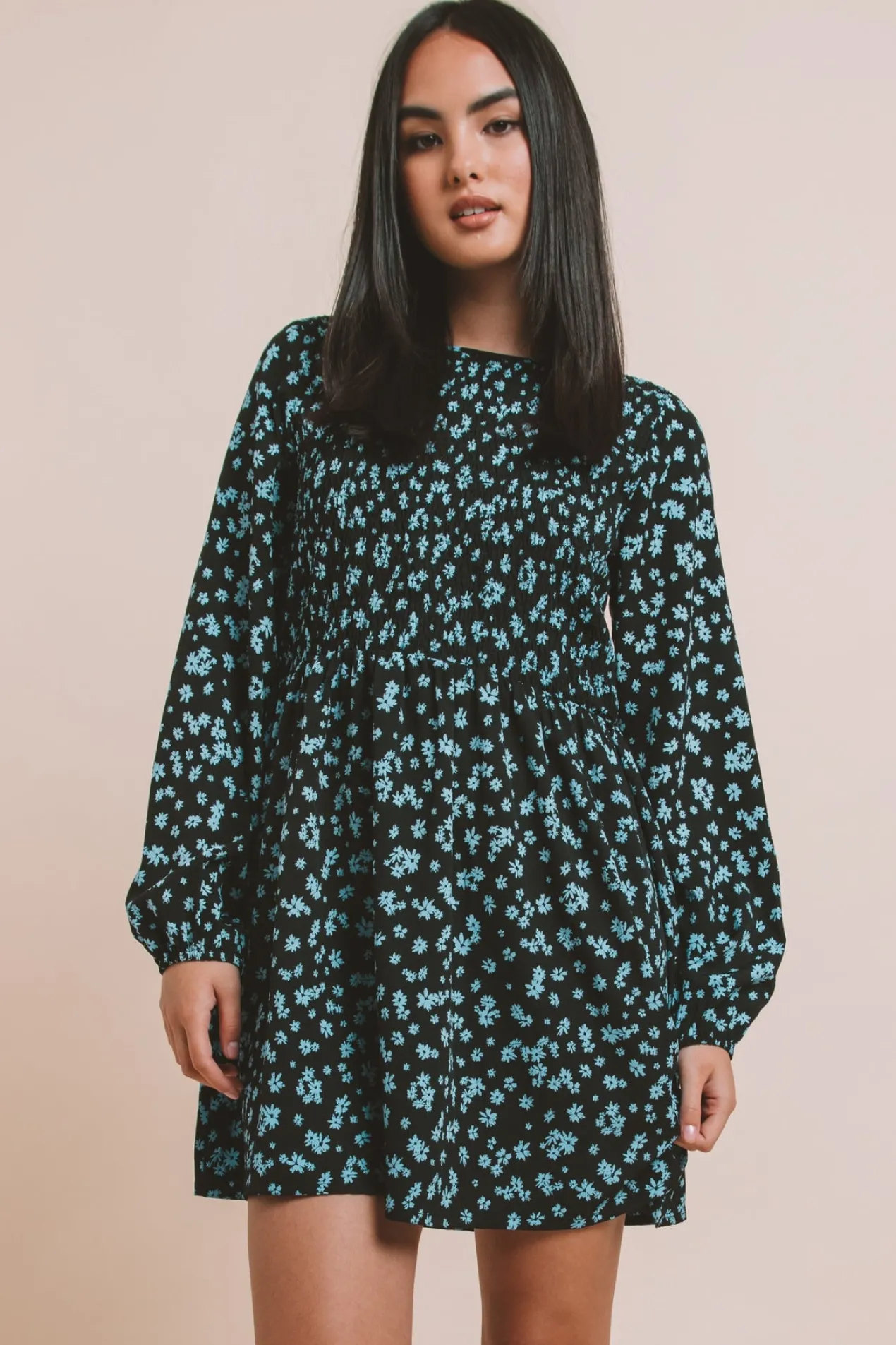 Women Daisy Street Dresses-Printed Shirred Smock Dress