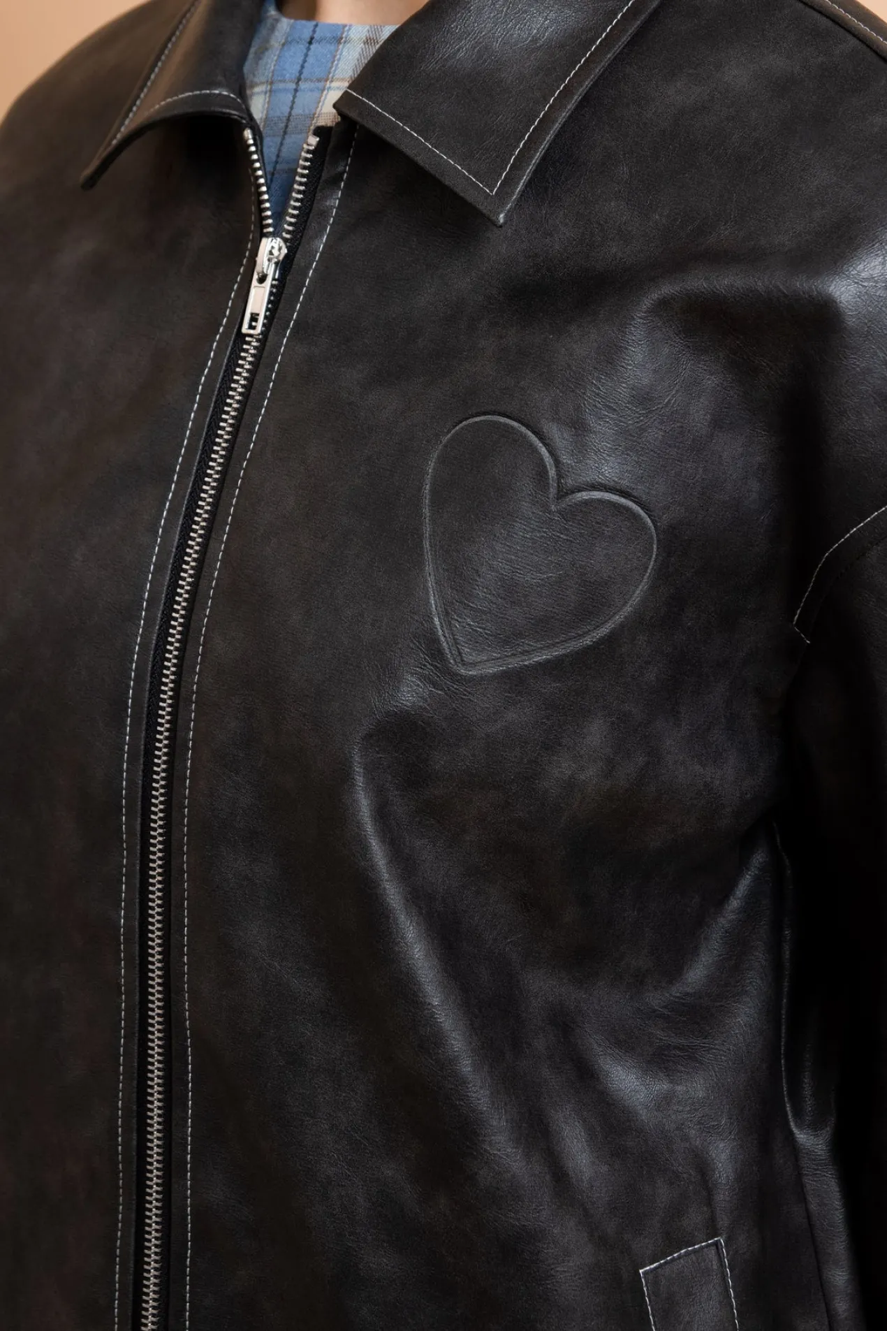 Women Daisy Street Jackets-PU Boxy Jacket With Los Angeles Applique
