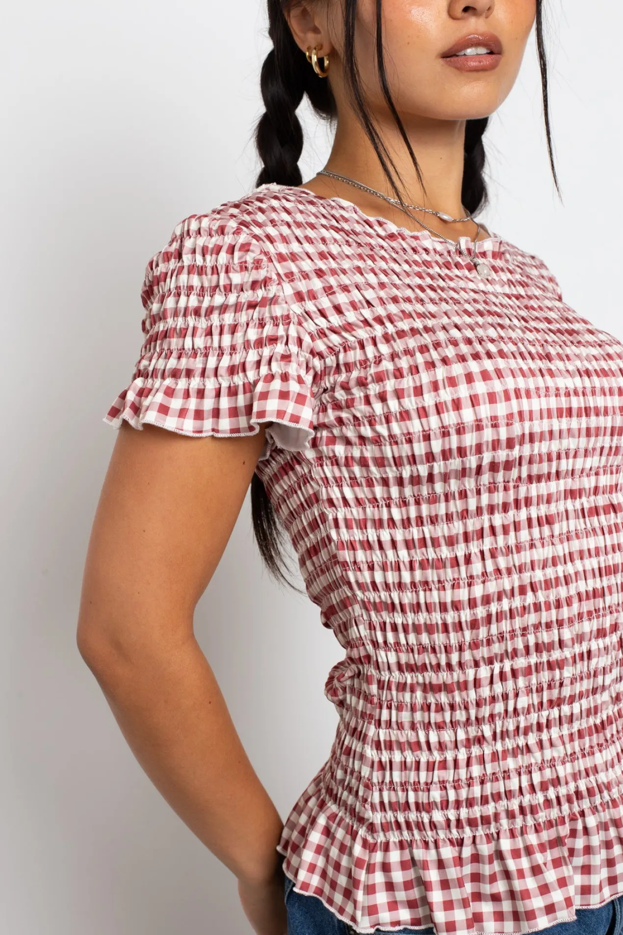 Women Daisy Street Tops | T-Shirts-Gingham Shir Short Sleeve Top