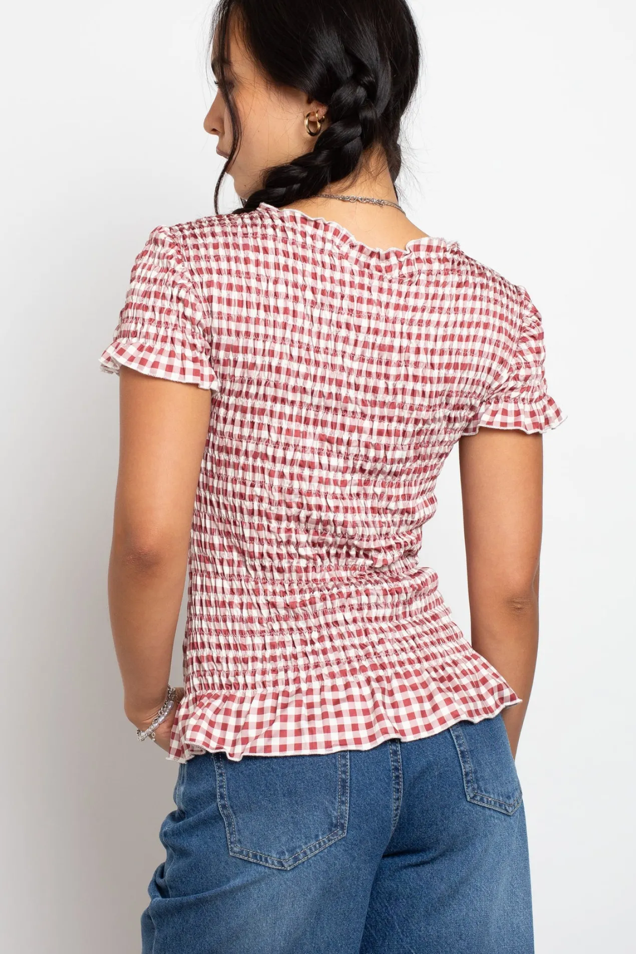 Women Daisy Street Tops | T-Shirts-Gingham Shir Short Sleeve Top