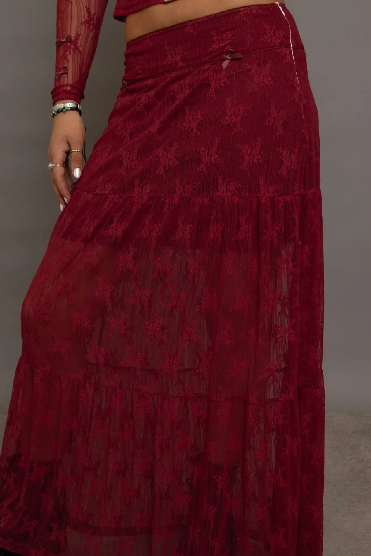 Women Daisy Street Partywear | Skirts-Lace Maxi Skirt With Bows