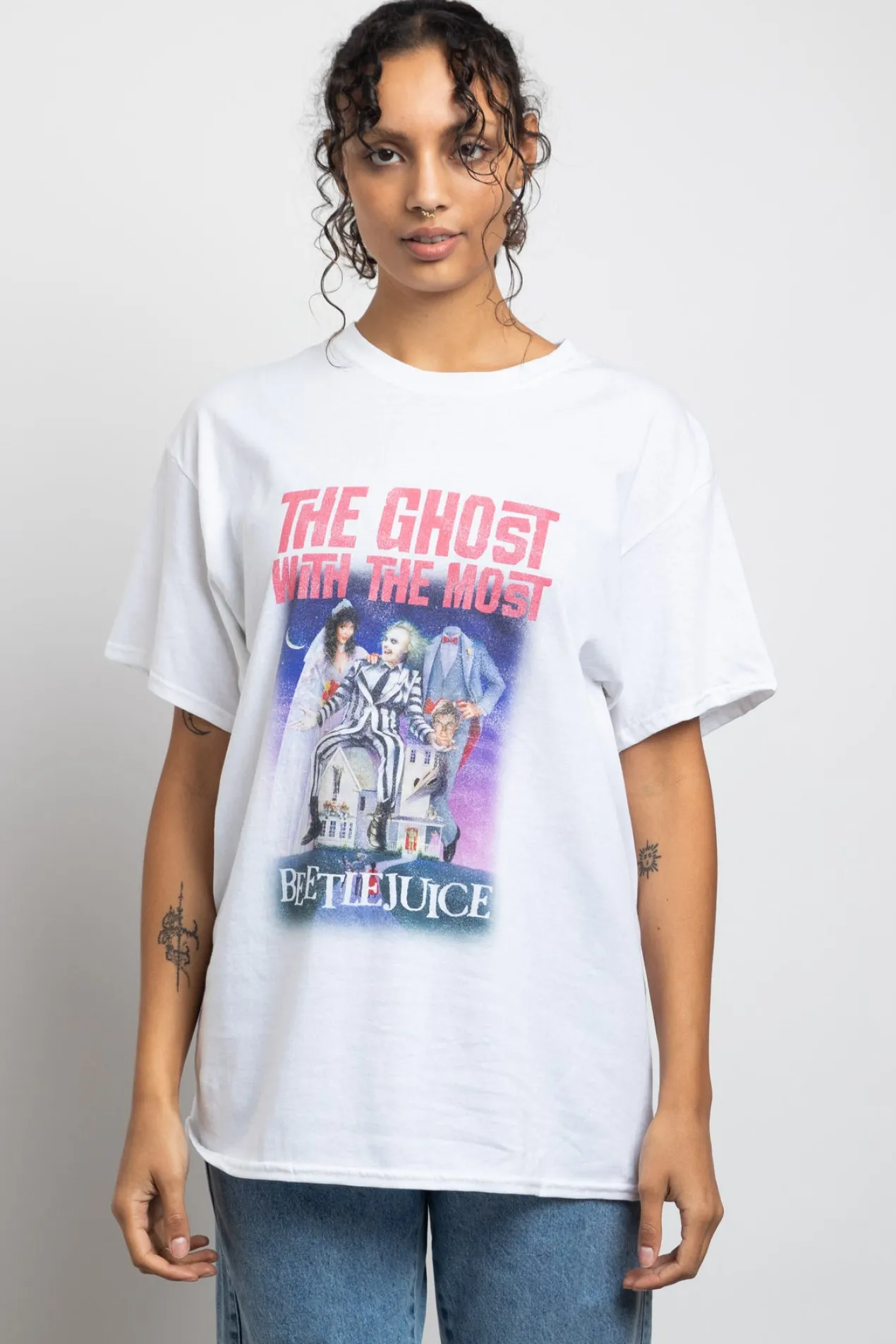 Women Daisy Street Tops | T-Shirts-Relaxed Fit T-Shirt with Beetlejuice Graphic