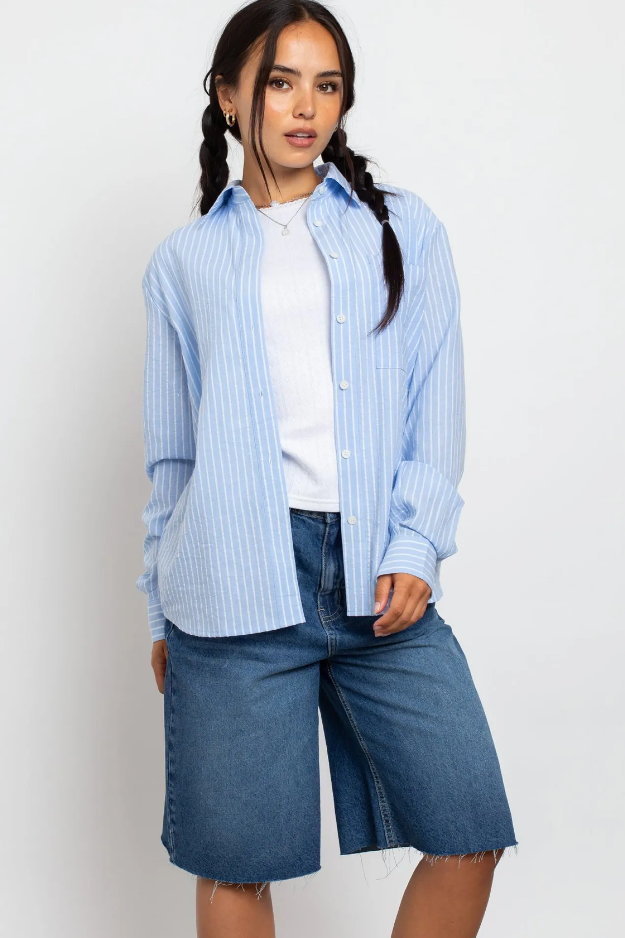 Women Daisy Street Tops-Relaxed Fit Stripe Shirt