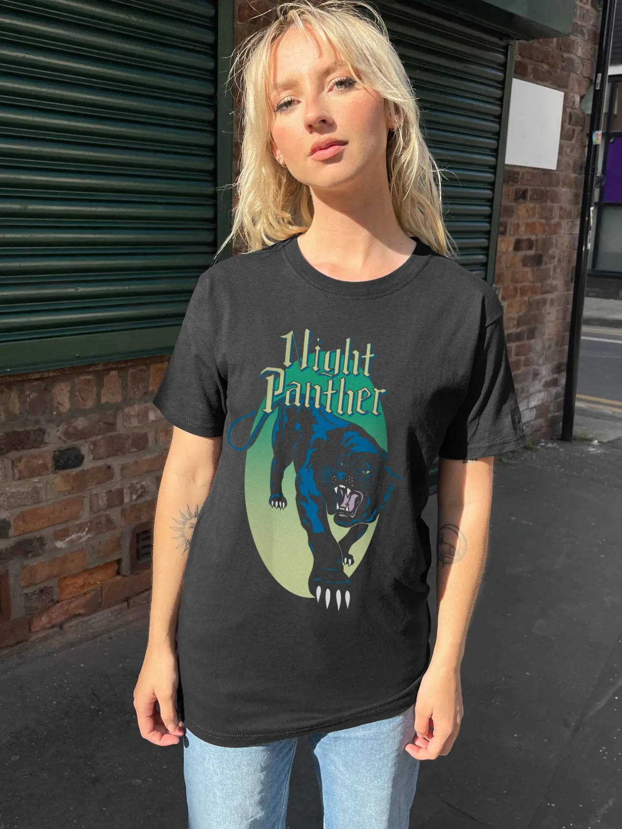 Women Daisy Street T-Shirts-Relaxed T-Shirt with Night Panther Print