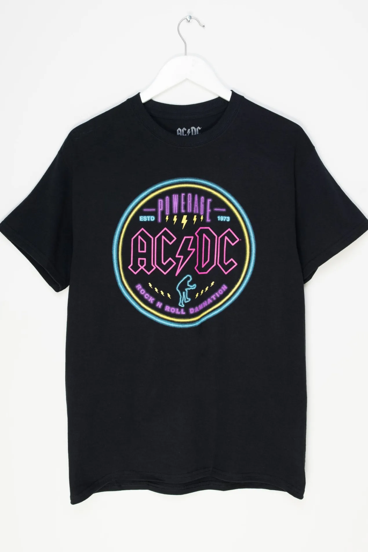 Women Daisy Street Band Tees | T-Shirts-Relaxed T-Shirt with Neon AC/DC Print