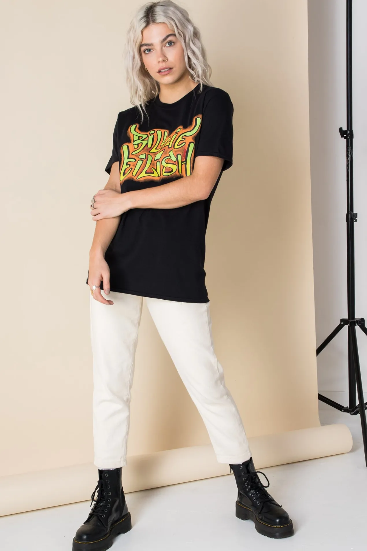 Women Daisy Street Band Tees | T-Shirts-Relaxed T-Shirt with Billie Eilish Print