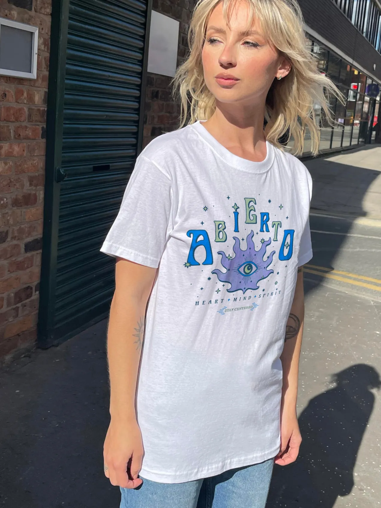 Women Daisy Street T-Shirts-Relaxed T-Shirt with Abierto Print