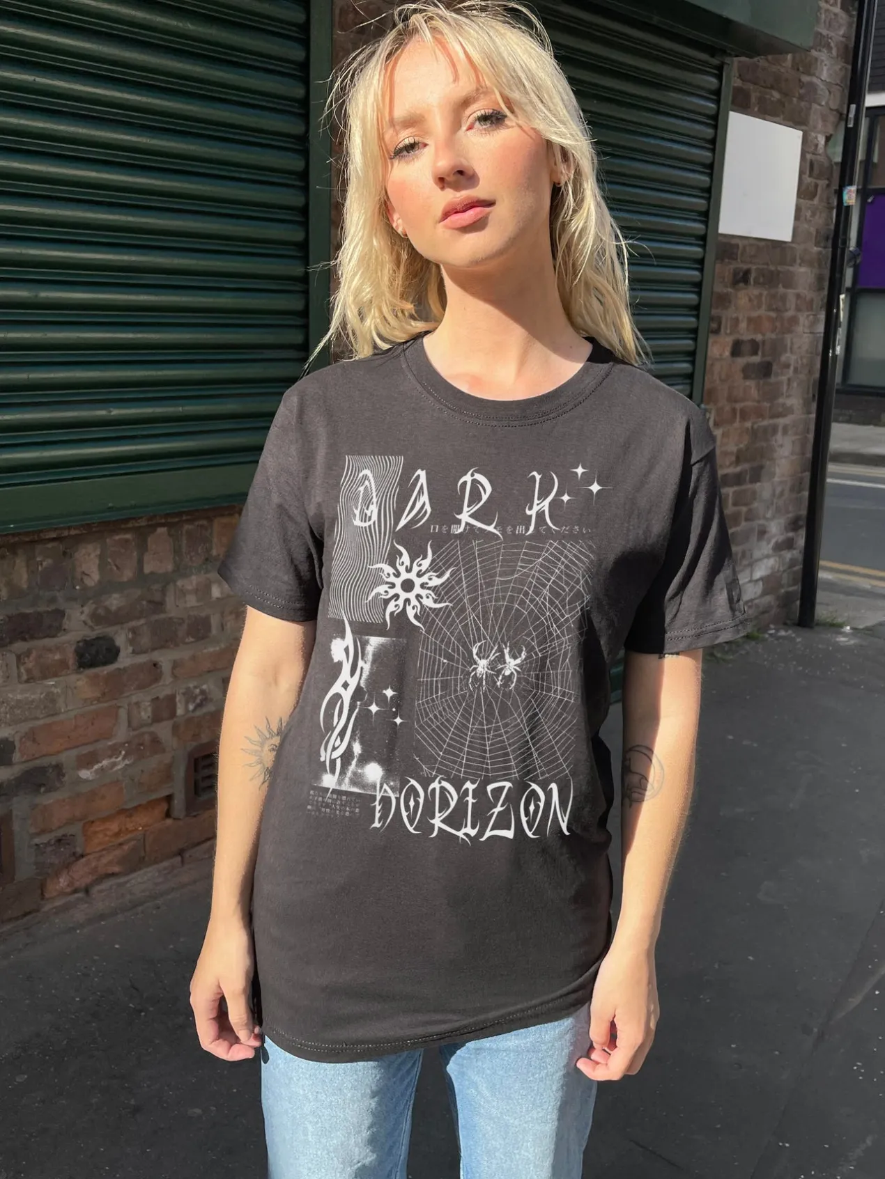 Women Daisy Street T-Shirts-Relaxed T-Shirt with Dark Horizon Print