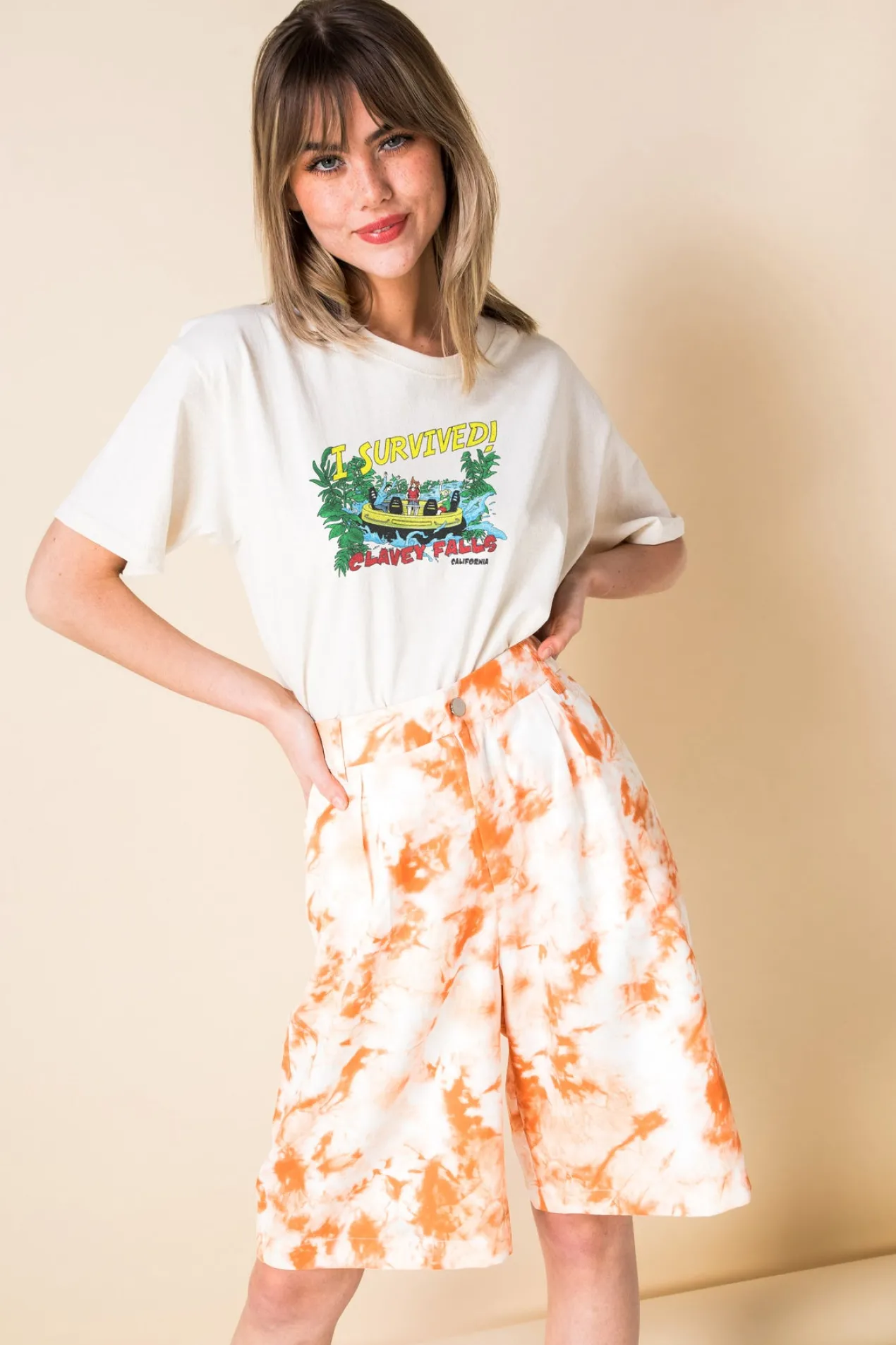 Women Daisy Street T-Shirts-Relaxed T-Shirt with I Survived Print