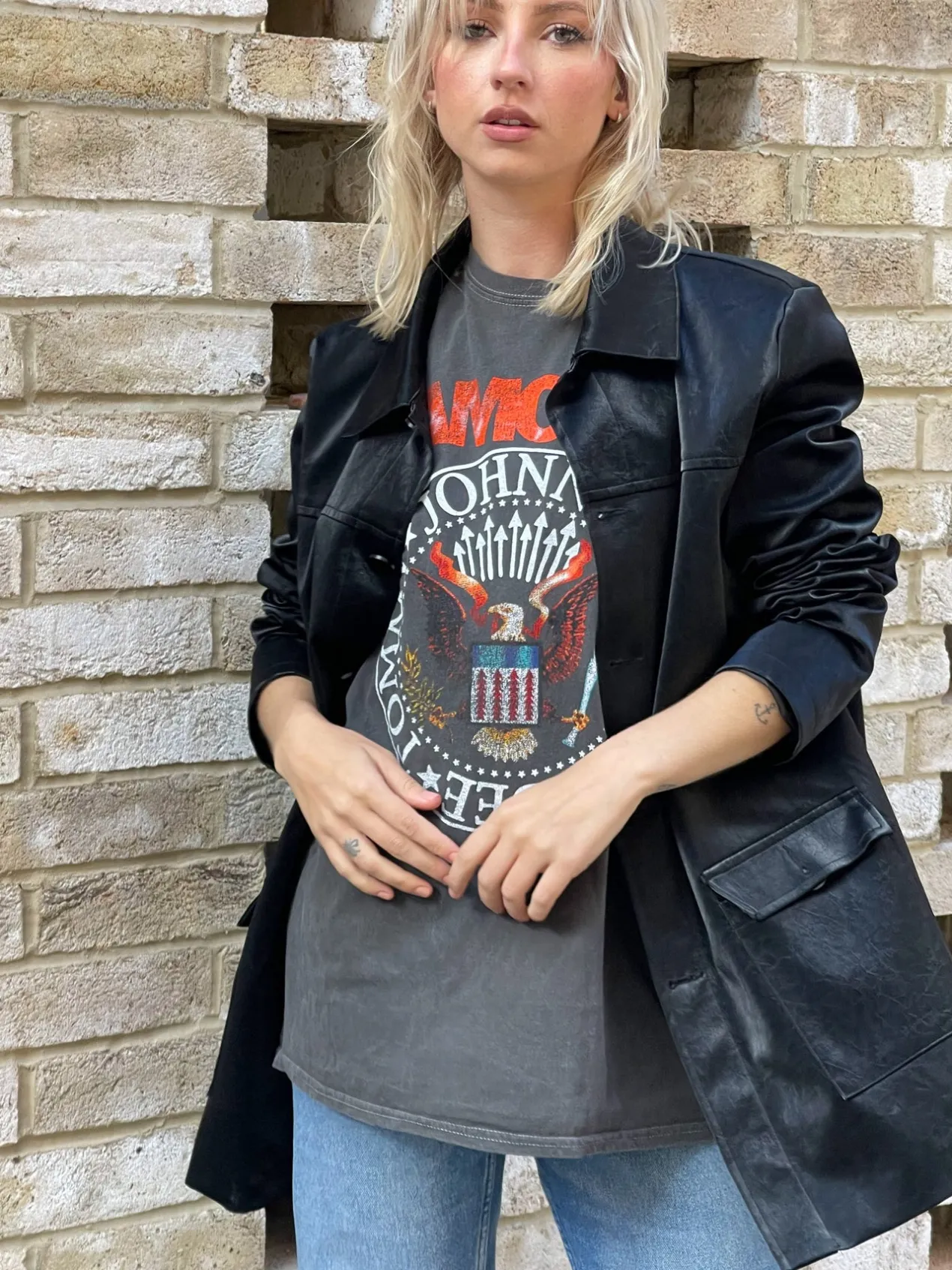 Women Daisy Street Band Tees | Tops-Relaxed T-shirt with Ramones Band Logo Print