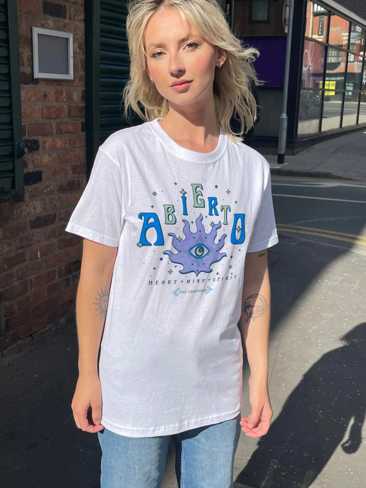 Women Daisy Street T-Shirts-Relaxed T-Shirt with Abierto Print