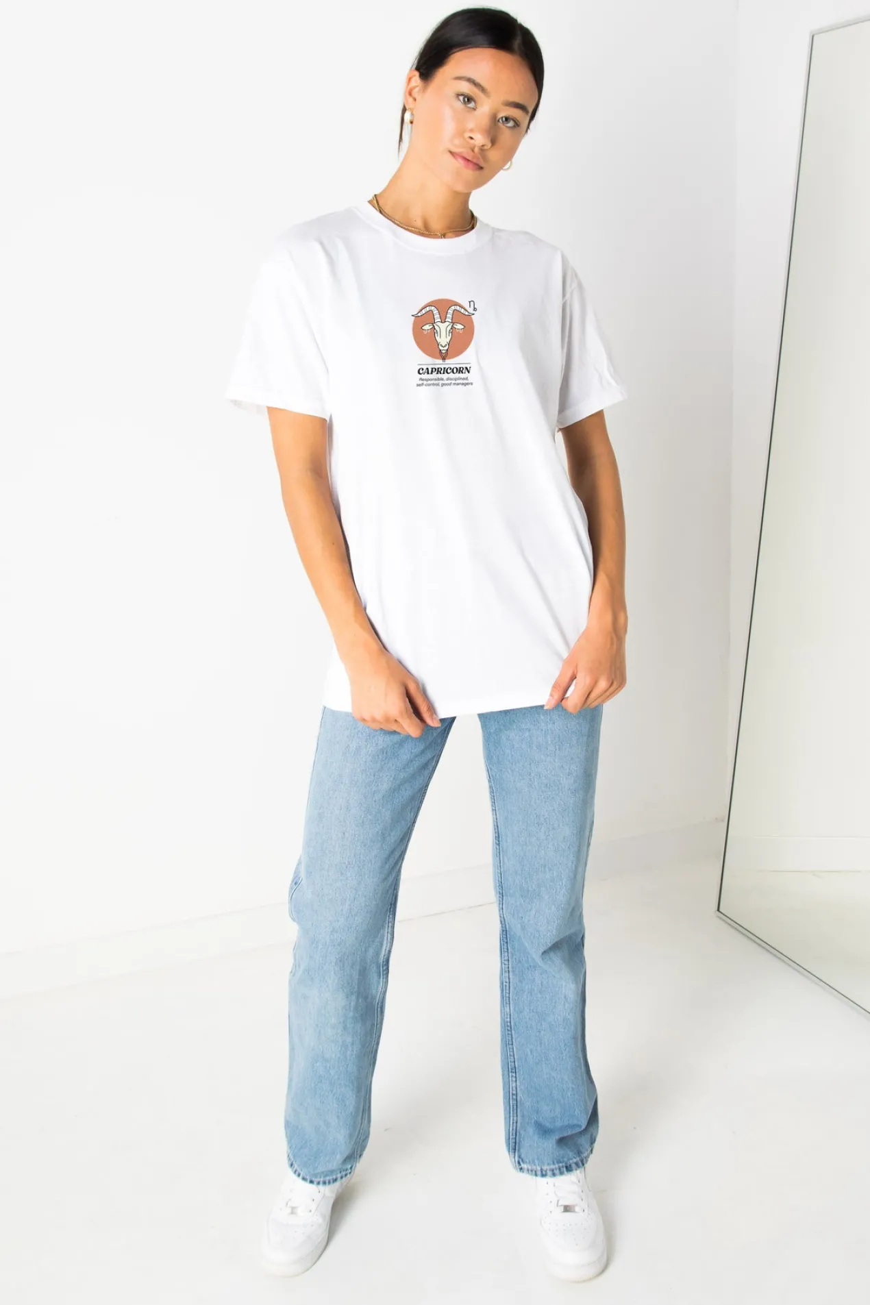 Women Daisy Street T-Shirts-Relaxed T-Shirt with Capricorn Print