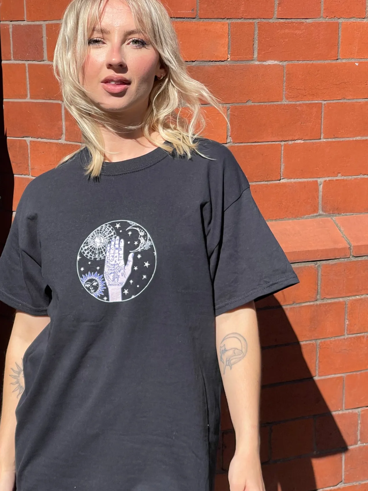 Women Daisy Street T-Shirts-Relaxed T-Shirt with Palmistry Print