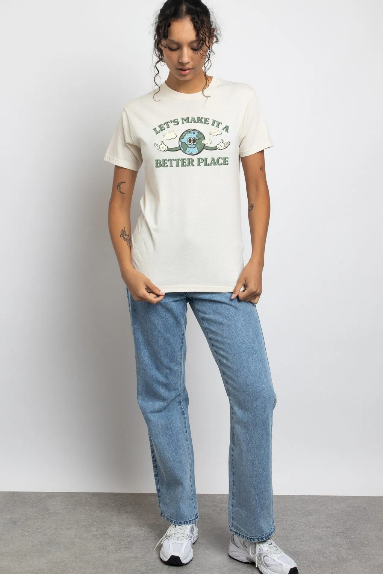 Women Daisy Street T-Shirts-Relaxed T-Shirt with Make A Better Place Print